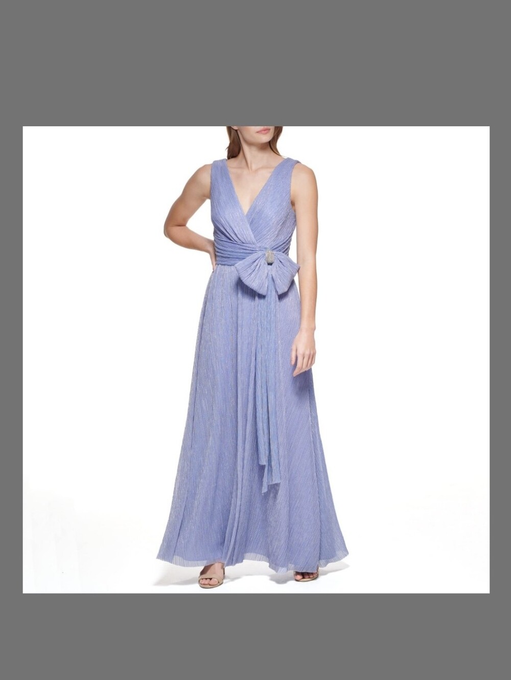 Sleeveless V-Neck Lavender Pleated Maxi Dress with Waist Bow
